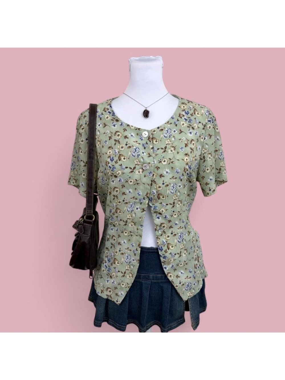 90s ditsy floral cottagecore button up shirt